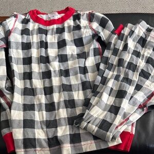 Hanna Andersson Black and White Checkered Kids Pajamas with Red Accents